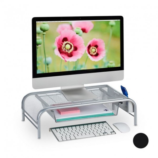 Relaxdays - Monitorständer mit Schublade, Silber