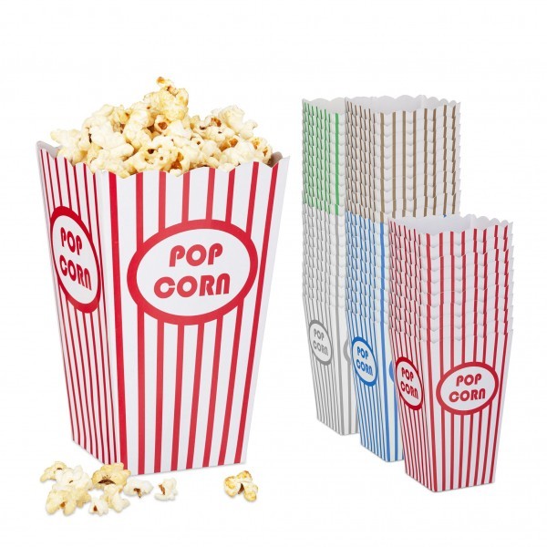 Relaxdays - Popcorntüten 50er Set 5 Farben, ca. 16 x 10,5 x 10,5 cm, Blau/Grün/Rot