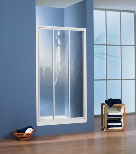HSK - Prima Duschkabinen Gleittür 90 x 175, 3-teilig Kunstglas Tropfen hell, Alu silbermatt