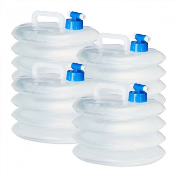 Relaxdays - Wasserkanister faltbar 5 Liter, 4er Set oval, Blau/Transparent