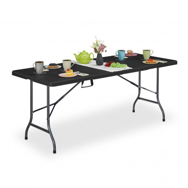 Relaxdays - Gartentisch in schwarzer Rattan-Optik, ca. 72 x 180 x 74 cm, Schwarz
