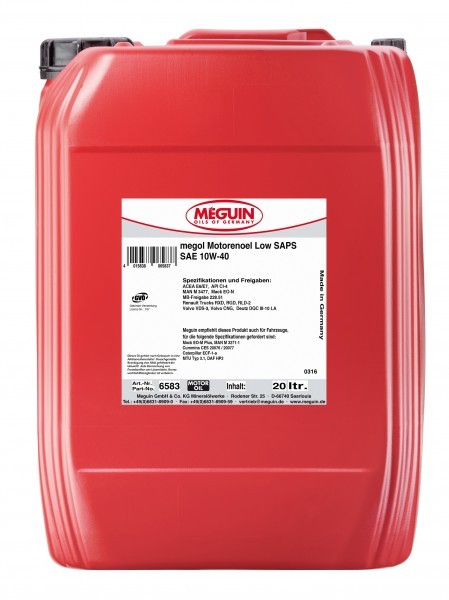Meguin - megol Motorenoel Low SAPS SAE 10W-40, 20 Liter
