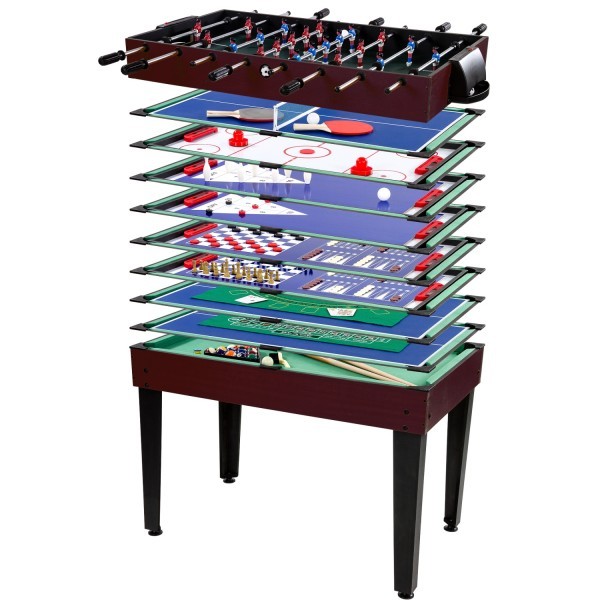GAMES PLANET® - Multigame Spieletisch 15 in 1, dunkles Holzdekor