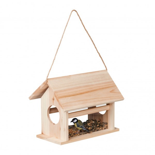 Relaxdays - Vogelfutterhaus aus Holz Hellbraun/Transparent