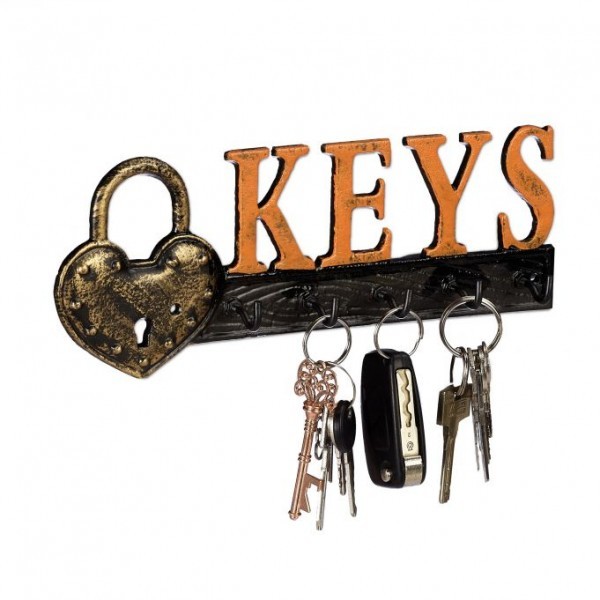 Relaxdays - Schlüsselbrett Keys, ca. 10 x 26 x 3 cm, Gold/Orange/Schwarz