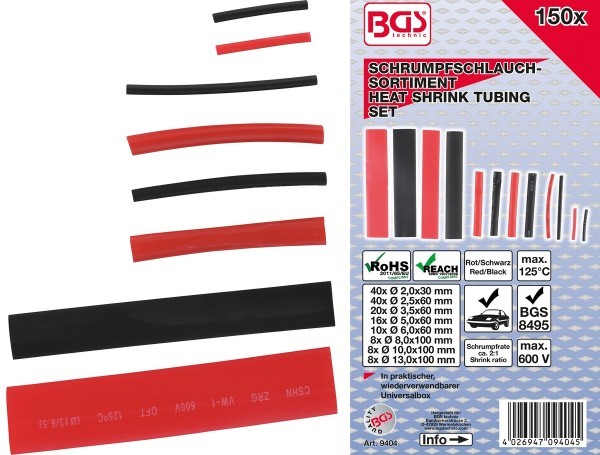 BGS - Schrumpfschlauch-Sortiment rot / schwarz 150-tlg.