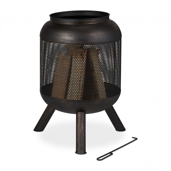 Relaxdays - Feuerkorb Krug mit Mesh schwarz-bronze, Kupfer/Schwarz