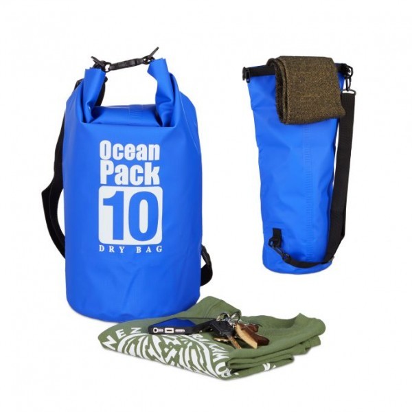 Relaxdays - Ocean Pack 10L wasserdicht, Blau/Schwarz/Weiß