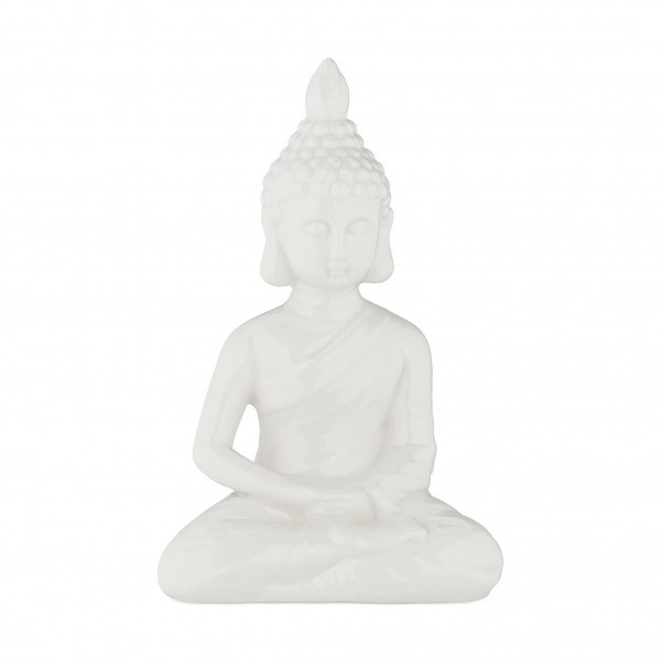 Relaxdays - Weisse Buddha Figur 17 cm, ca. 17 x 11 x 7 cm, Weiss