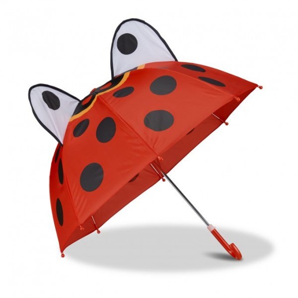 Relaxdays - Kinderregenschirm mit 3D Motiv - Marienkäfer , Rot/Schwarz/Weiß