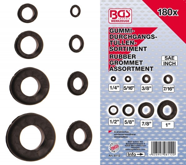 BGS - Gummi-Durchgangstüllen-Sortiment Zoll 180-tlg.