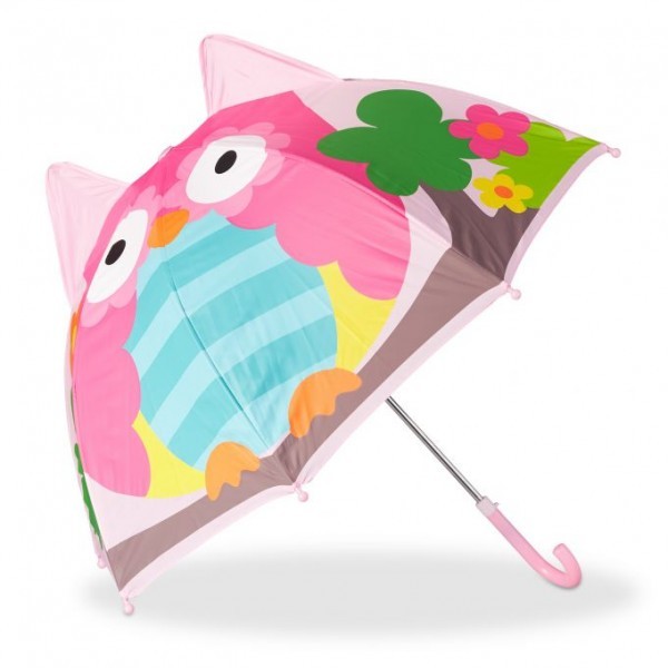Relaxdays - Kinderregenschirm mit 3D Motiv- Eule , Grün/Pink/Rosa