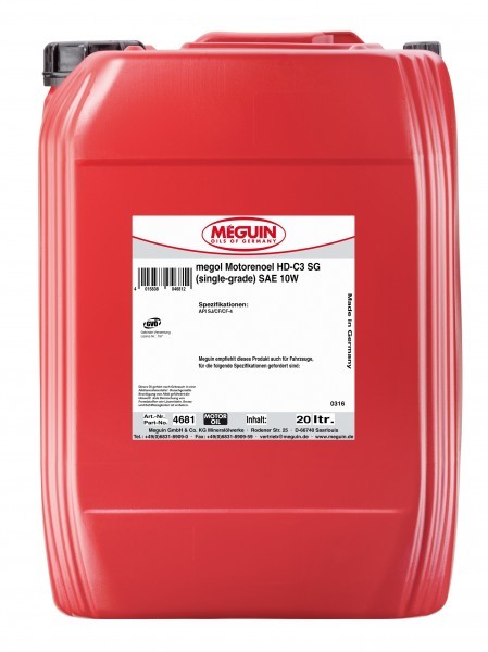Meguin - megol Motorenoel HD-C3 SG (Single-Grade) SAE 10W, 20 Liter