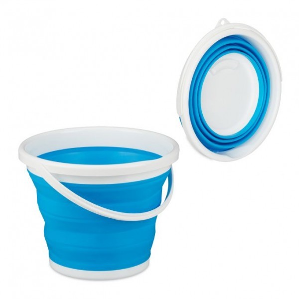 Relaxdays - Faltbarer Eimer 10 Liter, Blau/Weiß