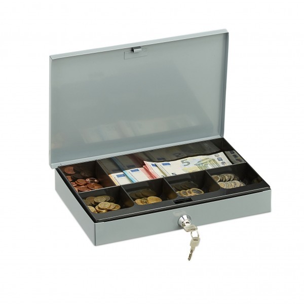 Relaxdays - Geldkassette abschließbar, 5 x 30 x 20,5 cm, Grau/Schwarz/Silber