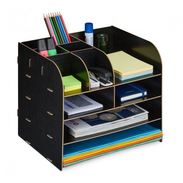 Relaxdays - Schreibtisch Organizer mit Ablagefächern, Schwarz, ca. 27,5 x 32,5 x 25 cm