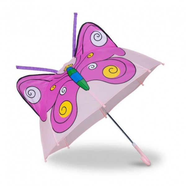 Relaxdays - Kinderregenschirm mit 3D Motiv - Schmetterling , Lila/Pink/Rosa