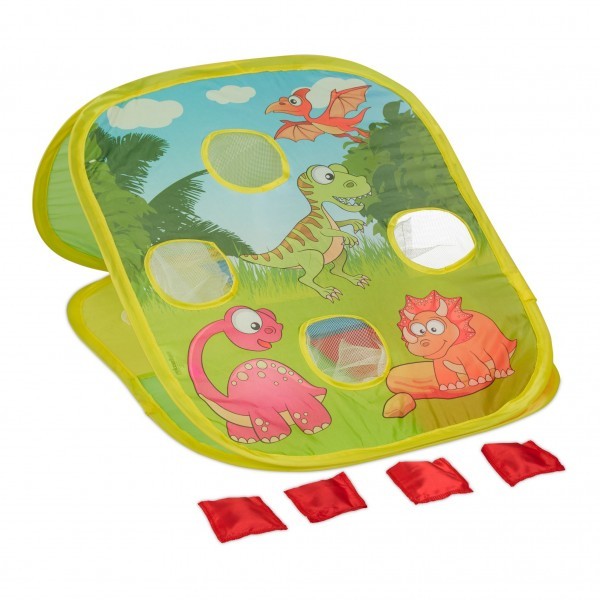 Relaxdays - Sackloch Spiel Dino, Grün/Orange/Pink, ca. 30 x 50,5 x 58 cm