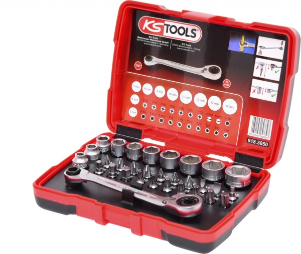 KS Tools - 1/4 Zoll + 11 mm Durchgangs-Steckschlüssel- und Bit-Satz, 31-tlg