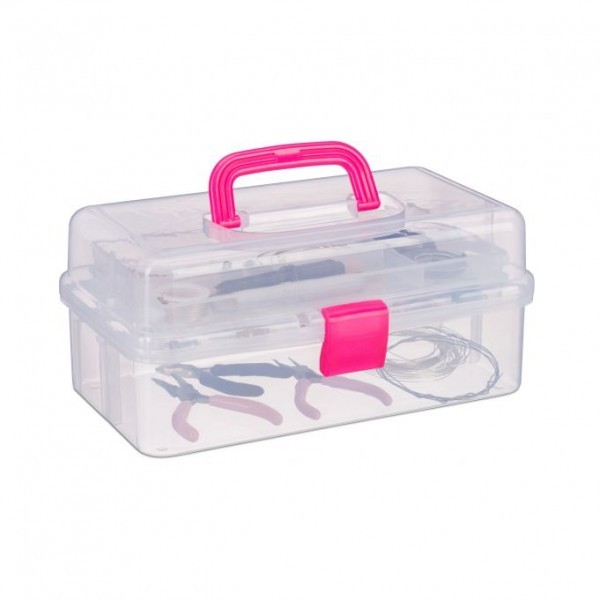 Relaxdays - Transparente Plastikbox, Pink/Transparent
