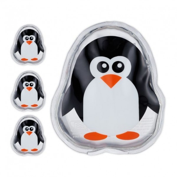 Relaxdays - Kühlpads Kinder 4er Set, Pinguin, ca. 11 x 9 x 1,5 cm, ca. 80 g