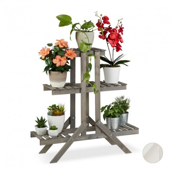 Relaxdays - Blumentreppe Holz mit 3 Stufen, Grau