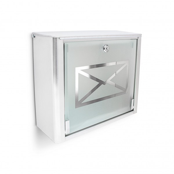 Relaxdays - Briefkasten Glas mit Brief-Motiv, Silber/Transparent