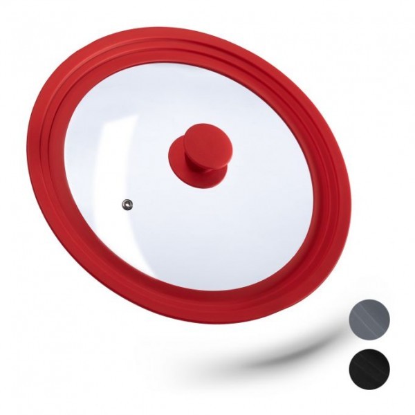 Relaxdays - Topfdeckel 26-30 cm mit Silikon, Rot/Transparent