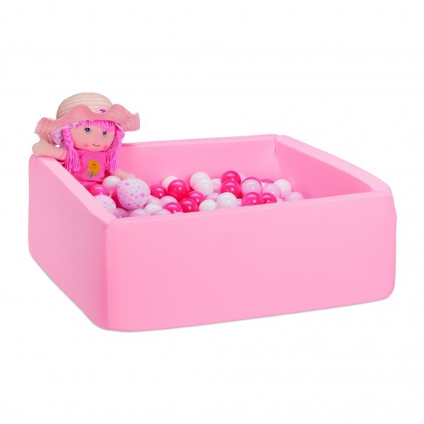 Relaxdays - Bällebad Schaumstoff rosa, Pink/Rosa/Weiss