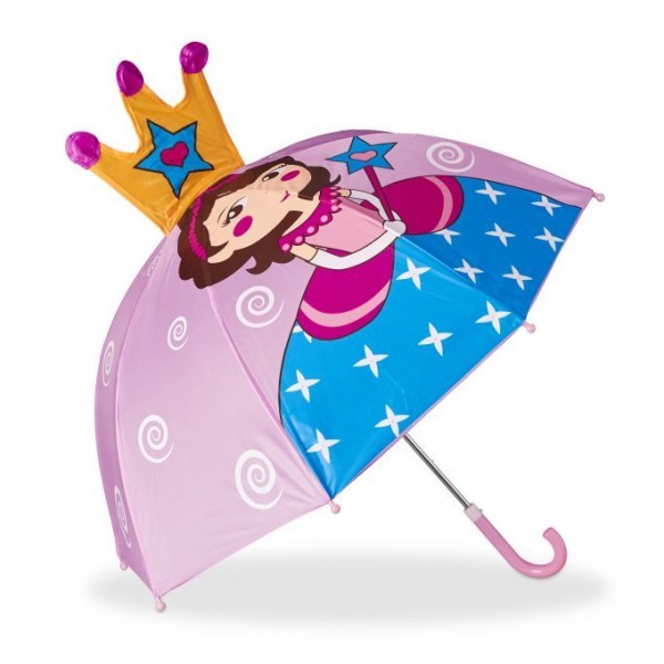 Relaxdays - Kinderregenschirm mit 3D Motiv - Prinzessin , Gelb/Hellblau/Rosa