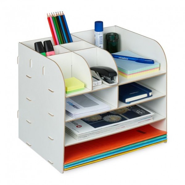 Relaxdays - Schreibtisch Organizer mit Ablagefächern, Weiss, ca. 27,5 x 32,5 x 25 cm