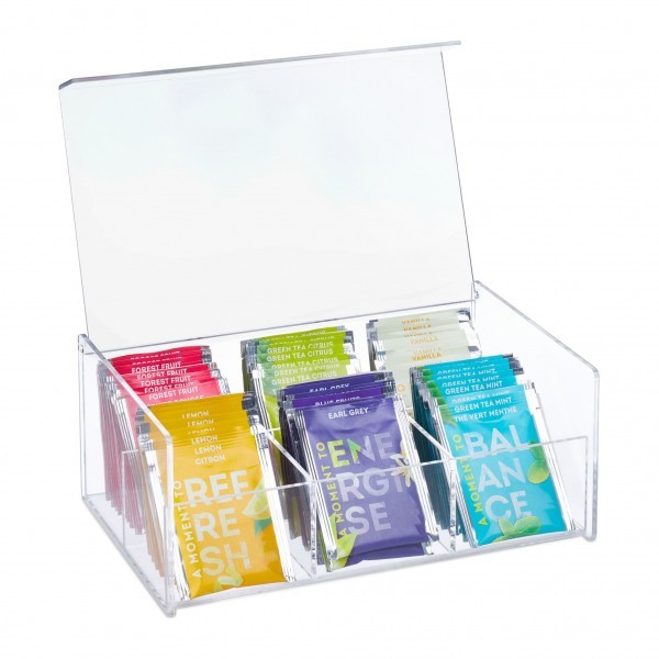 Relaxdays - Transparente Teebox mit 6 Fächern, Transparent
