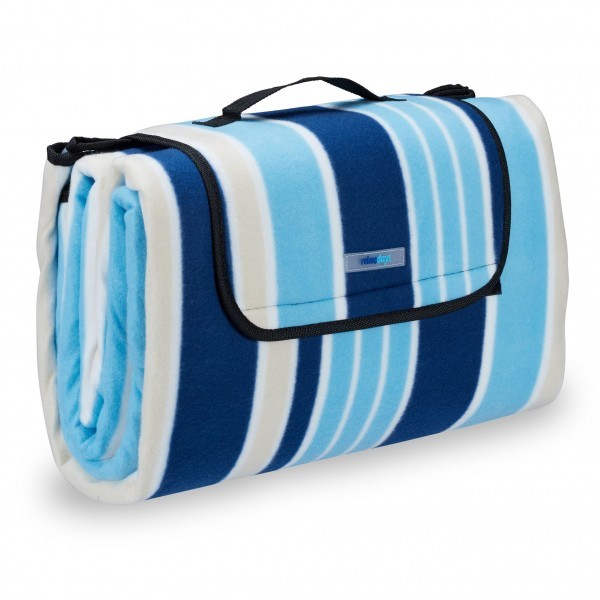 Relaxdays - Picknickdecke blau-weiße Streifen, Dunkelblau/Hellblau/Weiß