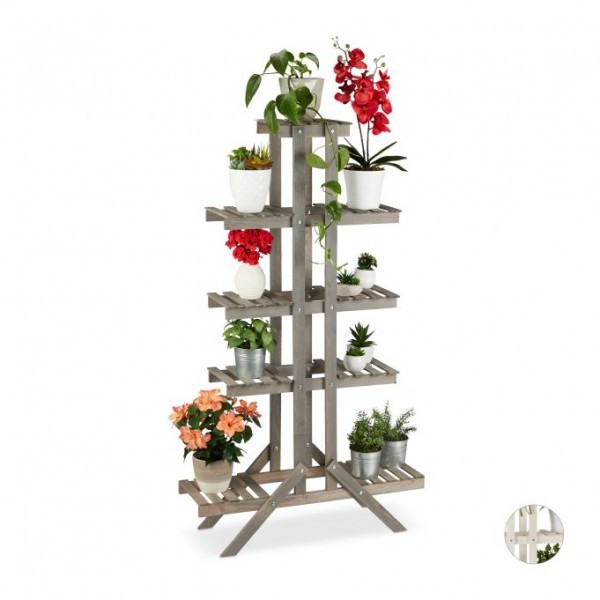 Relaxdays - Blumentreppe Holz mit 5 Stufen, Grau