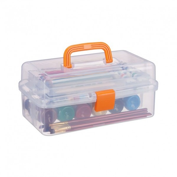 Relaxdays - Transparente Plastikbox, Orange/Transparent