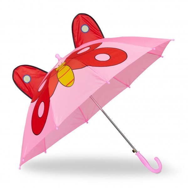 Relaxdays - Kinder Regenschirm "Schmetterling", ca. 69 x 78 cm, Gelb/Rosa/Rot