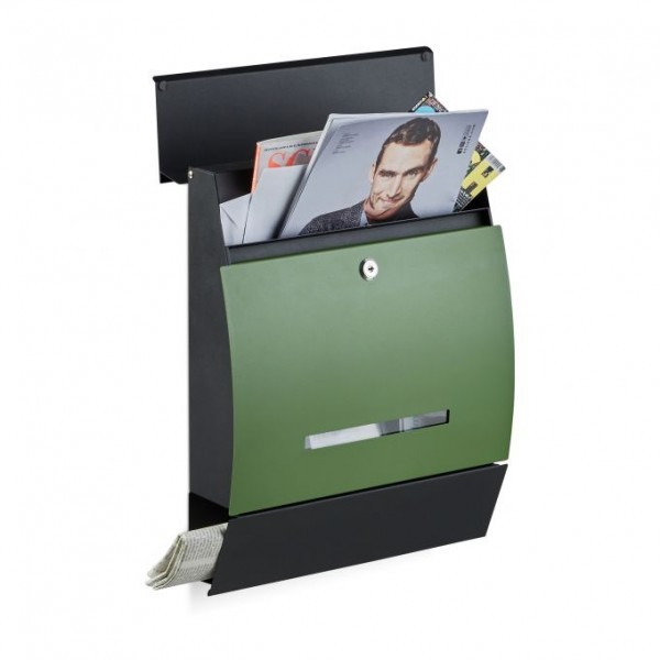 Relaxdays - Design Briefkasten mit Zeitungsfach, Grün/Schwarz