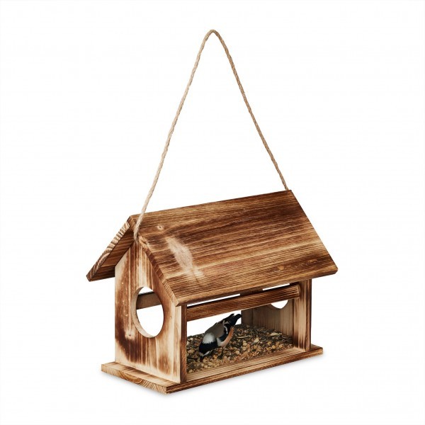 Relaxdays - Vogelfutterhaus aus Holz Braun/Transparent