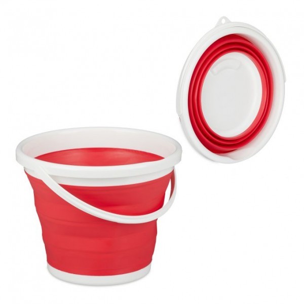 Relaxdays - Faltbarer Eimer 10 Liter, Rot/Weiß