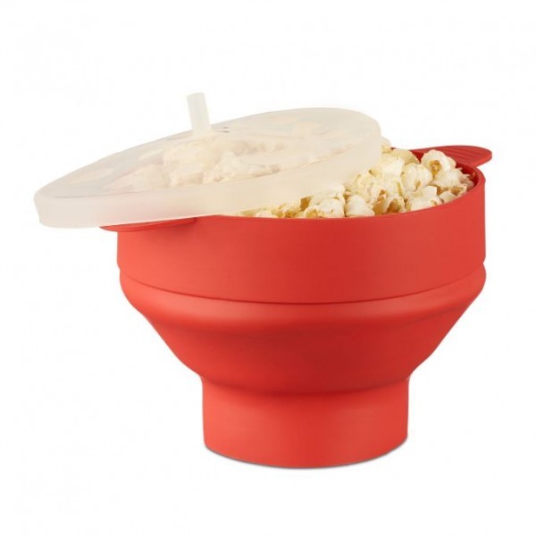 Relaxdays - Popcorn Maker Silikon für die Mikrowelle, Rot/Transparent
