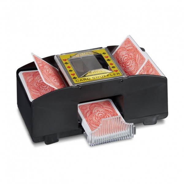 Relaxdays - Kartenmischmaschine 2 Decks, Gelb/Schwarz/Transparent