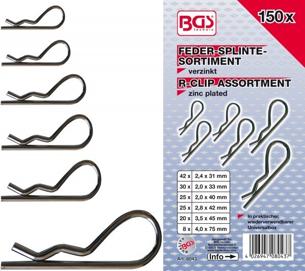 BGS - Federsplinte-Sortiment Ø 2,4 - 4,0 mm 150-tlg.