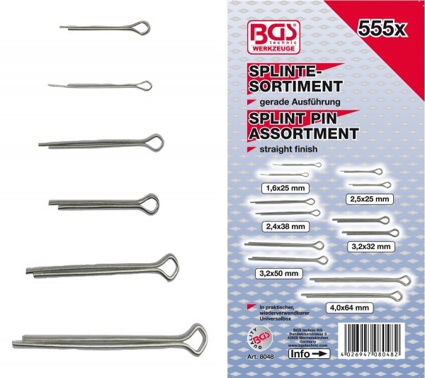 BGS - Splinte-Sortiment Ø 1,6 - 4,0 mm 555-tlg.