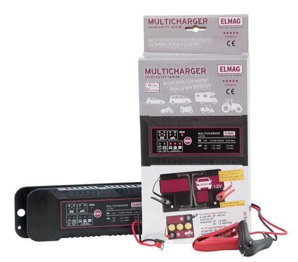 Elmag - Automatisches Batterieladegerät 6/12 V. MULTICHARGER 14120, max. 1,0/4,5 A.
