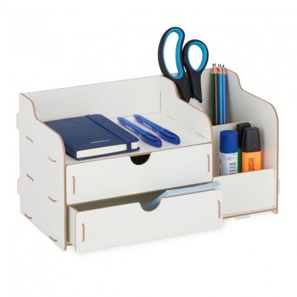 Relaxdays - Schreibtisch Organizer mit Schubladen, Weiss, ca. 17 x 33 x 19 cm