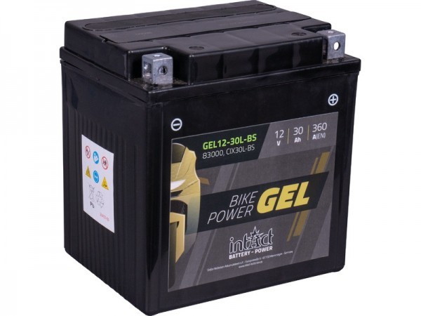 intAct GEL12-30L-BS (YIX30L-BS), Motorradbatterie 12V 30Ah