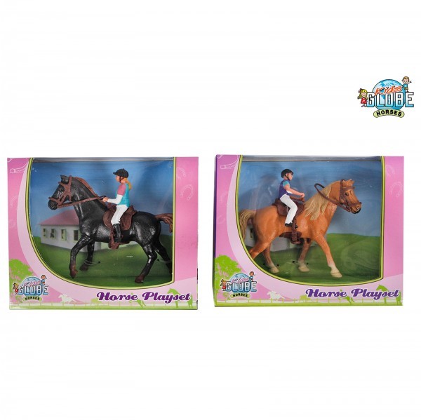 Kids Globe Spielzeug Spielset Pferd braun / schwarz und Reiter / Reiterin M 1:24