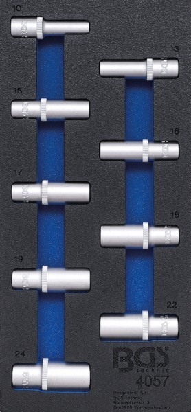 BGS - Werkstattwageneinlage 1/3: Steckschlüssel-Einsätze Sechskant 12,5 mm (1/2') 10-24 mm tief 9-tlg.