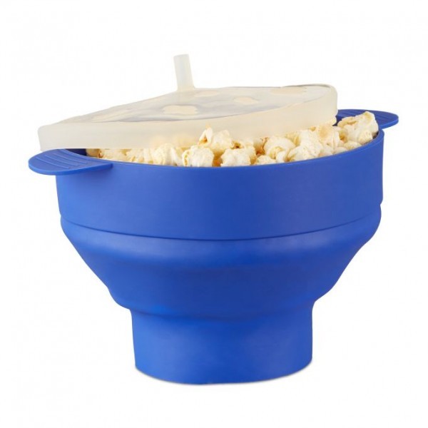 Relaxdays - Popcorn Maker Silikon für die Mikrowelle, Blau/Transparent