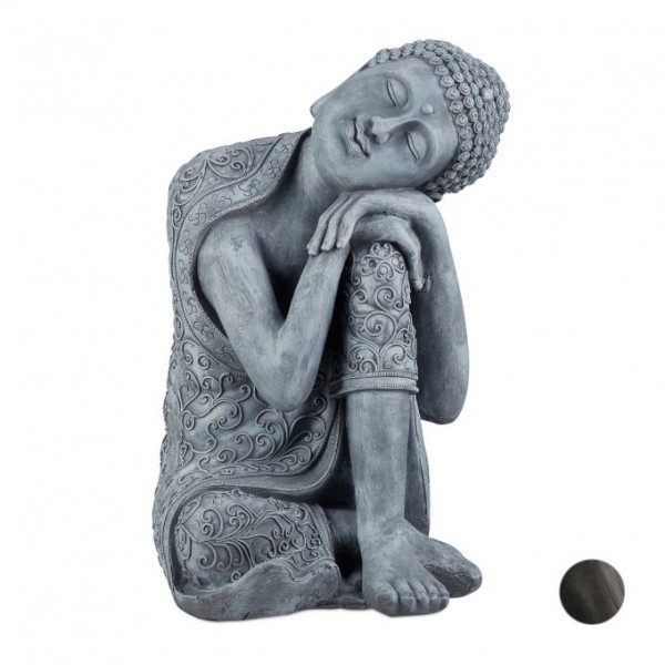 Relaxdays - Buddha Figur geneigter Kopf 60 cm, Grau